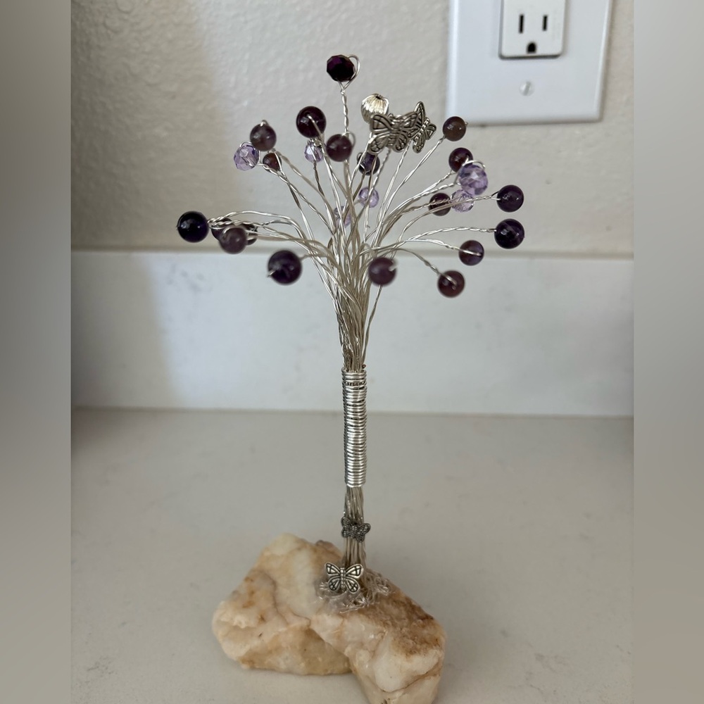 Handmade Wire Tree Sculpture with Amethyst Beads